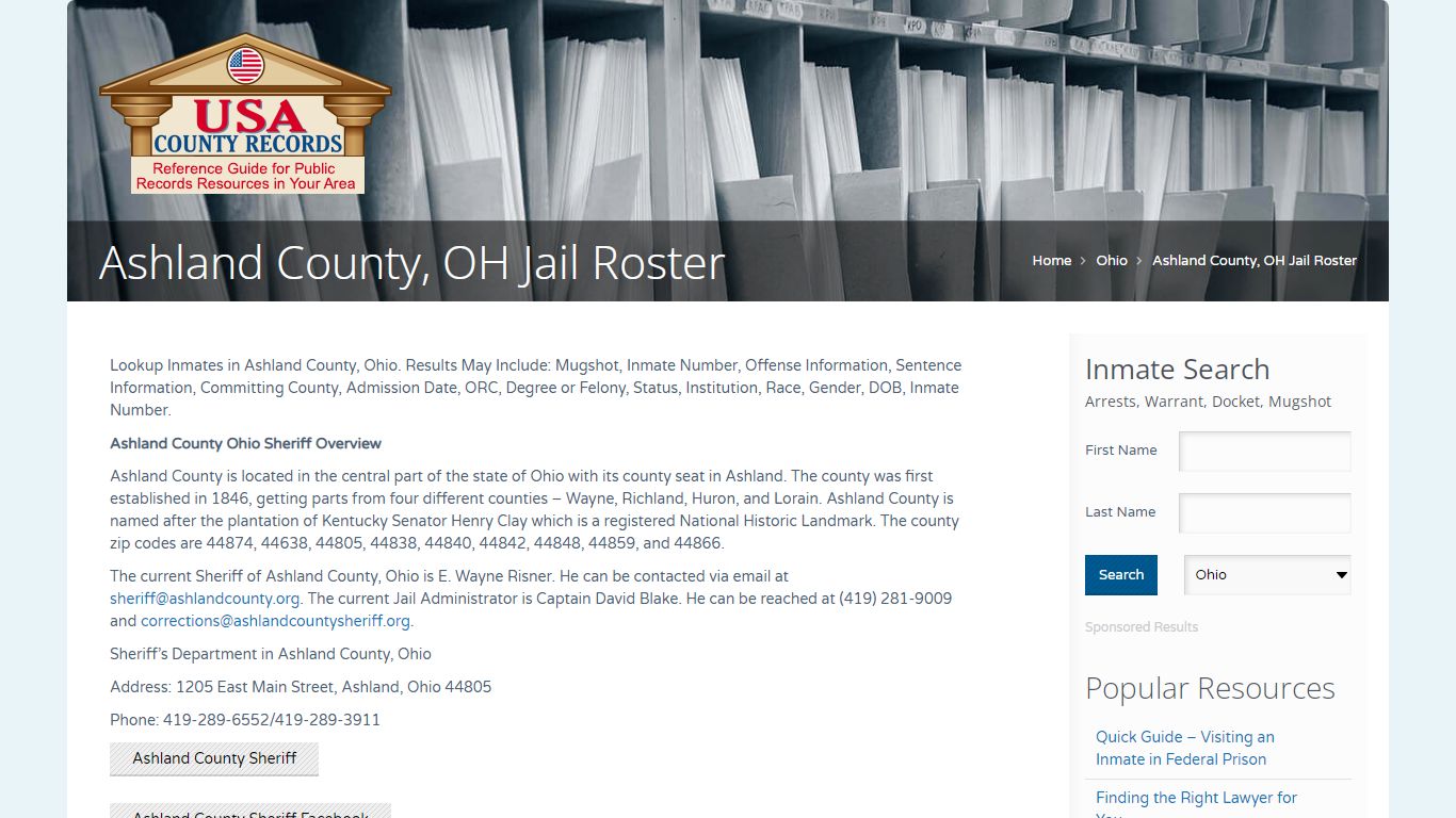 Ashland County, OH Jail Roster | Name Search